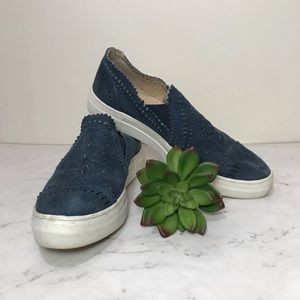 Seychelles Blue Suede Leather Slip On Flats Sneakers Size 9 Wheelhouse Indigo
